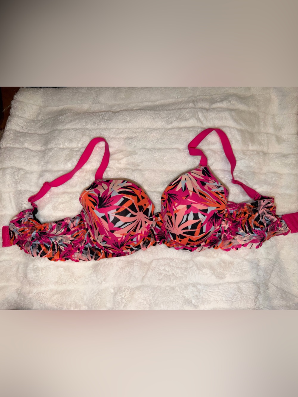 No Boundaries Pink Multi Leaf-Print Push-Up Bra